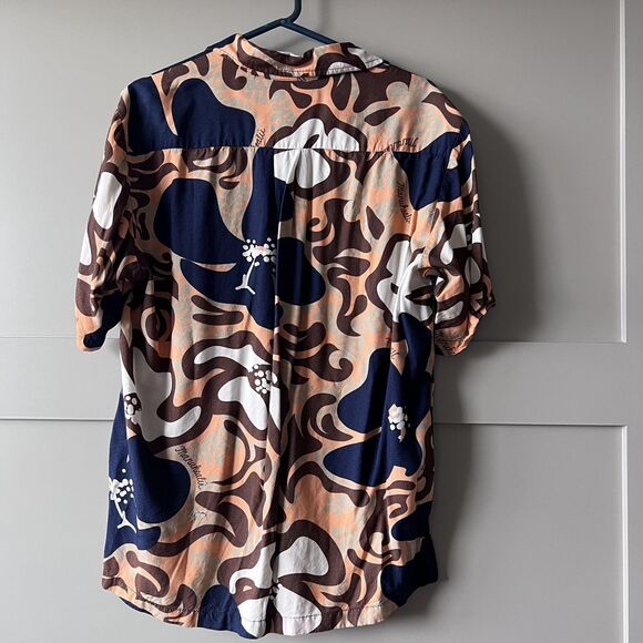Manuheali'i Shirt Mens Medium Blue Brown Rayon Hawaiian Aloha Hibiscus Floral - Picture 2 of 13